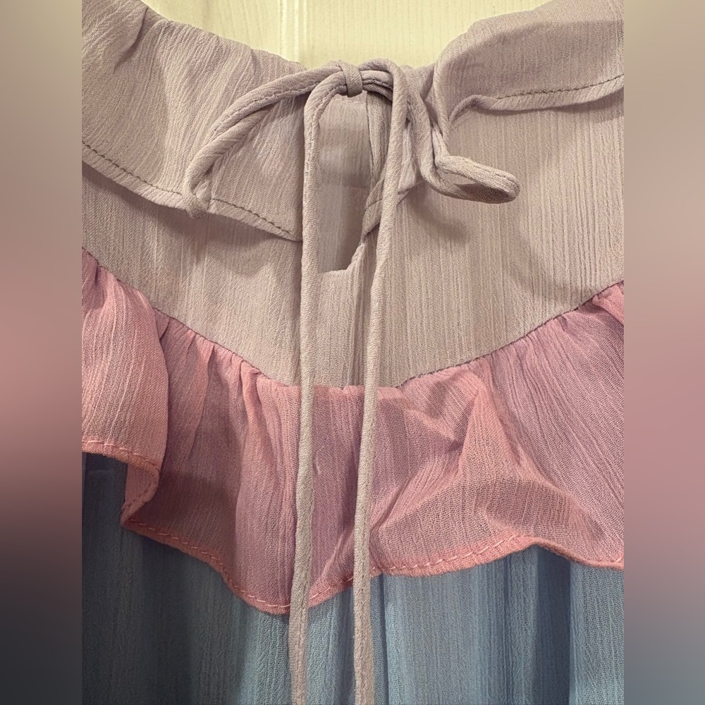 NWOT Storia Rainbow Tiered Ruffled Midi Dress Women’s Small - Picture 10 of 13
